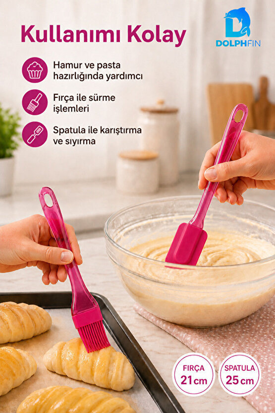 2’li Silikon Spatula ve Fırça Seti Pasta Hamur Kek Krema Sürme Karıştırma Mutfak Yardımcısı