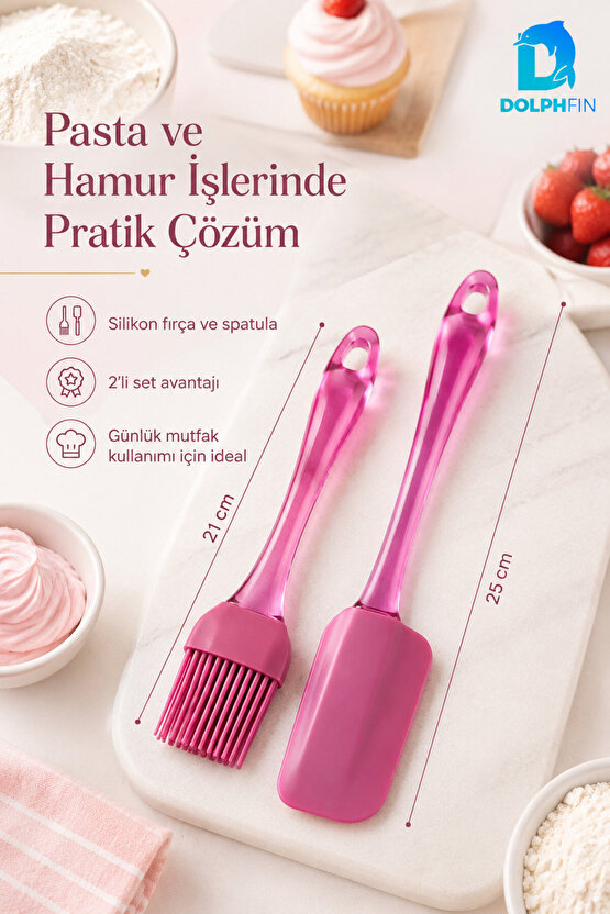 2’li Silikon Spatula ve Fırça Seti Pasta Hamur Kek Krema Sürme Karıştırma Mutfak Yardımcısı