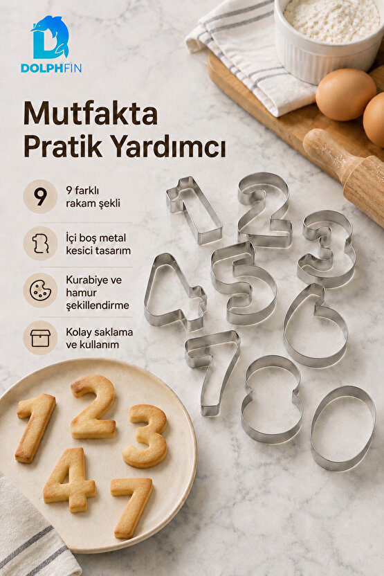 Rakam Kurabiye Kalıbı 9 Parça Metal Sayı Şekilli Hamur Kesici Paslanmaz Kalıp Seti
