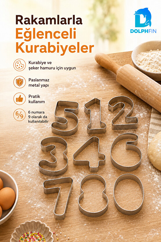 Rakam Kurabiye Kalıbı 9 Parça Metal Sayı Şekilli Hamur Kesici Paslanmaz Kalıp Seti