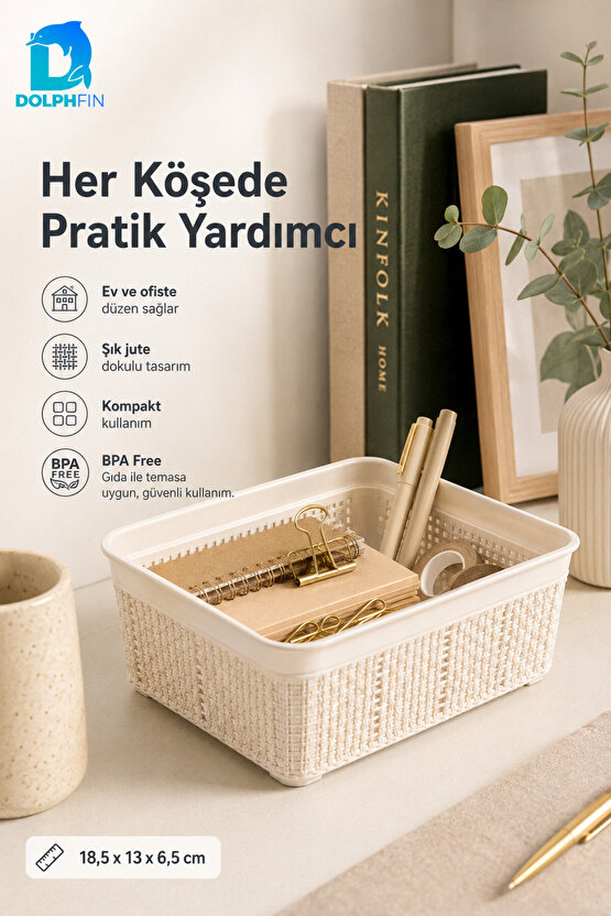 Jute Çok Amaçlı Sepet No:1 1,5 L Plastik Saklama Düzenleme Sepeti 18,5x13x6,5 cm