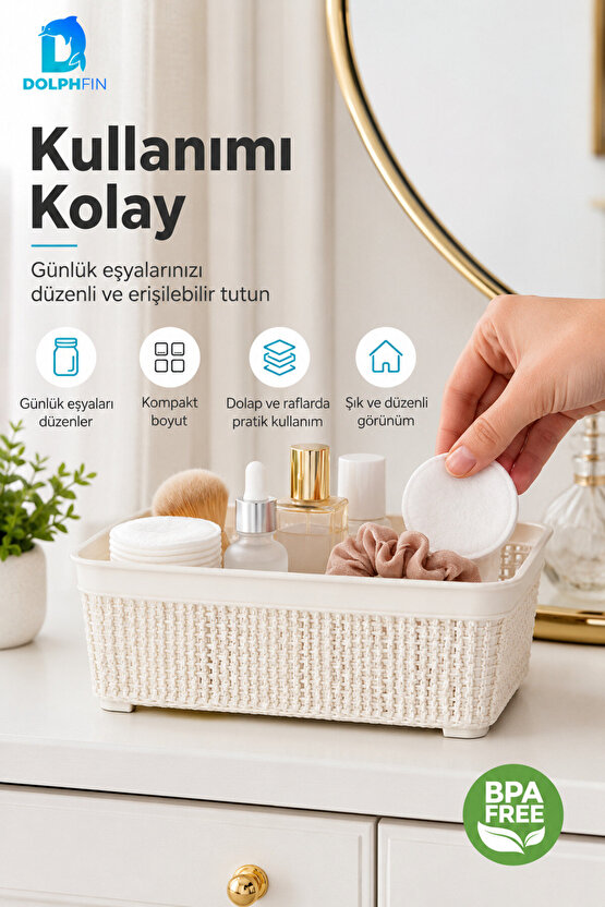 Jute Çok Amaçlı Sepet No:1 1,5 L Plastik Saklama Düzenleme Sepeti 18,5x13x6,5 cm