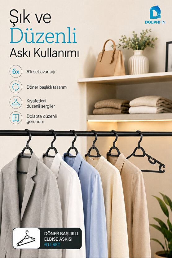 Döner Başlıklı Elbise Askısı Plastik Kıyafet Askısı Dolap İçi Gardırop Düzenleyici 41x21x6 cm