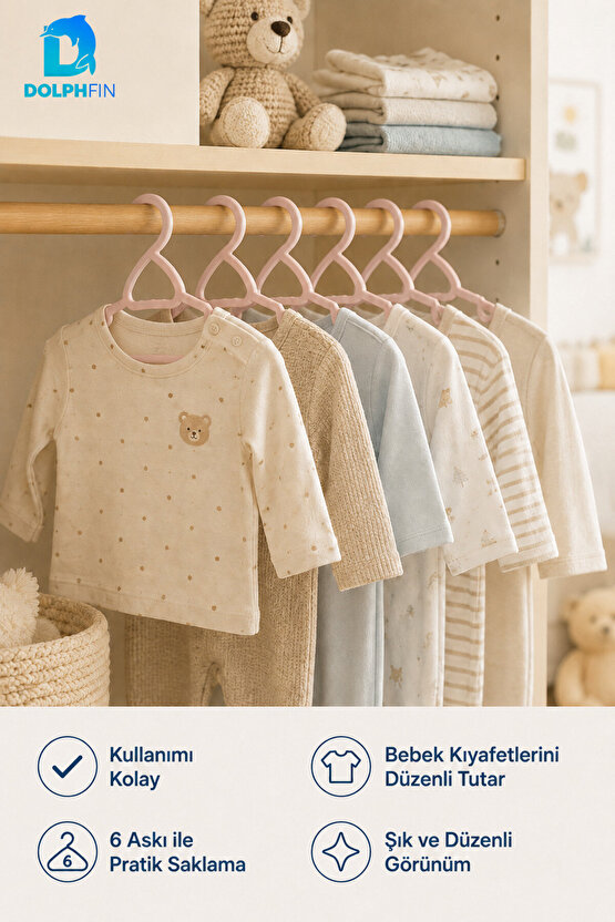 Bebe Askısı 6’lı Plastik Bebek Çocuk Elbise Askısı Dolap İçi Kıyafet Düzenleyici