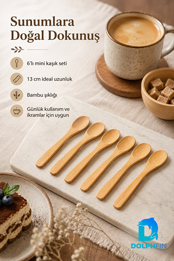 Mini Bambu Kaşık 6’lı Set 15 cm Doğal Bambu Tatlı Reçel Bal Baharat Sunum Kaşığı