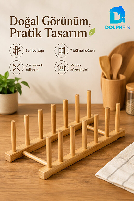 Bambu 6 Tabaklık Doğal Bambu Tabak Kapak Saklama Mutfak Düzenleyici Organizer