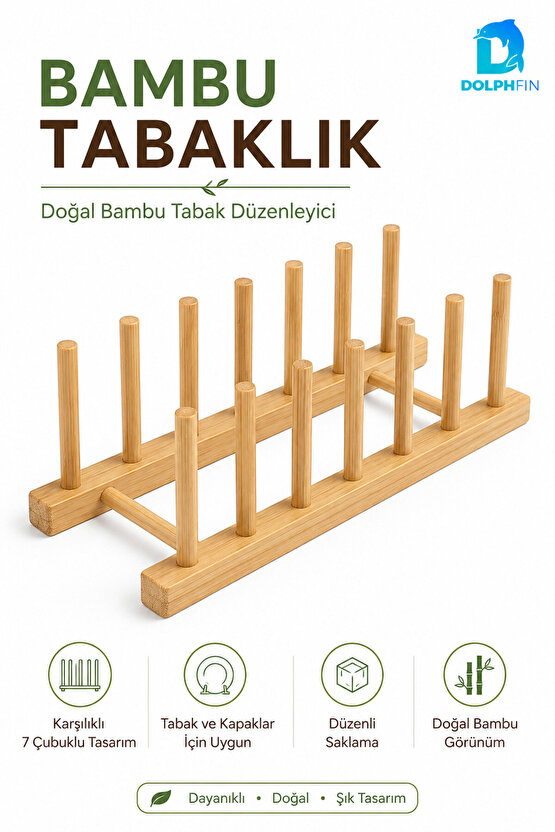 Bambu 6 Tabaklık Doğal Bambu Tabak Kapak Saklama Mutfak Düzenleyici Organizer