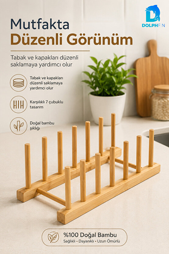 Bambu 6 Tabaklık Doğal Bambu Tabak Kapak Saklama Mutfak Düzenleyici Organizer