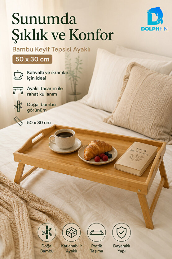 Katlanabilir Bambu Keyif Tepsisi 50x30 cm Ayaklı Kahvaltı Servis Tepsisi Yatak Sehpası