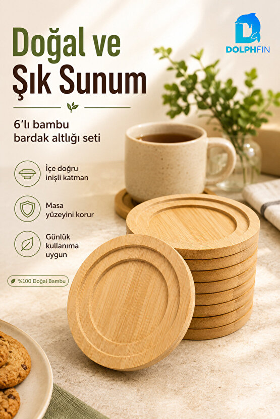 Bambu Bardak Altlığı 6’lı Set Doğal Bambu Masa Koruyucu Çay Kahve Sunum Altlığı