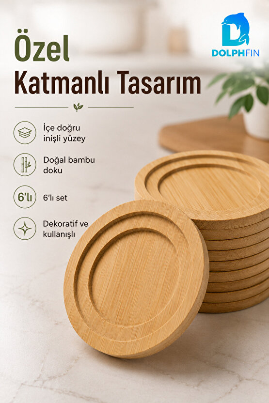 Bambu Bardak Altlığı 6’lı Set Doğal Bambu Masa Koruyucu Çay Kahve Sunum Altlığı