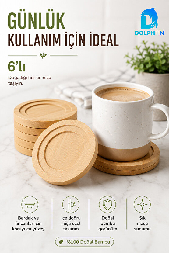 Bambu Bardak Altlığı 6’lı Set Doğal Bambu Masa Koruyucu Çay Kahve Sunum Altlığı