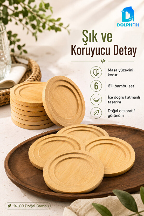 Bambu Bardak Altlığı 6’lı Set Doğal Bambu Masa Koruyucu Çay Kahve Sunum Altlığı