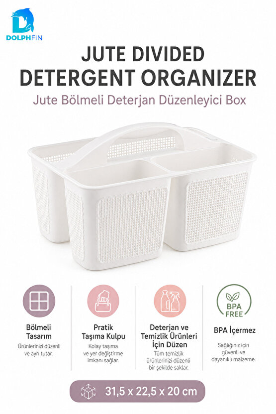 Jute Bölmeli Deterjanlık Organizer Mutfak Banyo Lavabo Altı Temizlik Malzemesi Düzenleyici