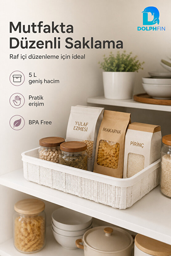 Jute Çok Amaçlı Sepet 5 L Mutfak Banyo Dolap İçi Saklama Düzenleyici Organizer 34x26x6,5 cm