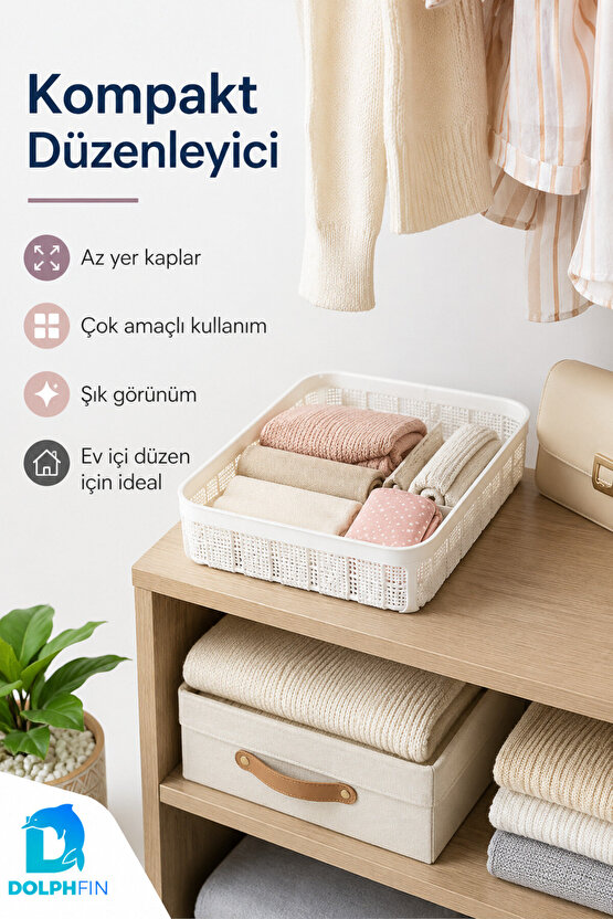 Jute Çok Amaçlı Sepet 2,5 L Mutfak Banyo Dolap İçi Saklama Organizeri 25x19x6,5 cm
