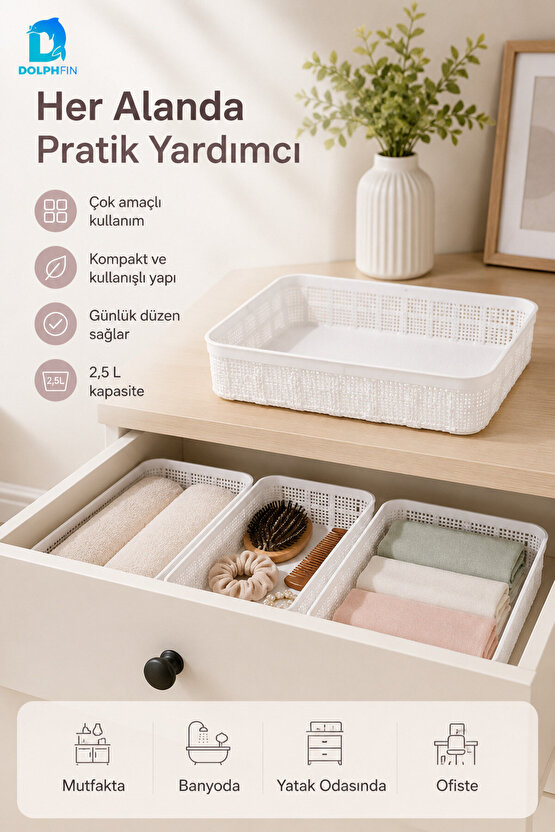 Jute Çok Amaçlı Sepet 2,5 L Mutfak Banyo Dolap İçi Saklama Organizeri 25x19x6,5 cm