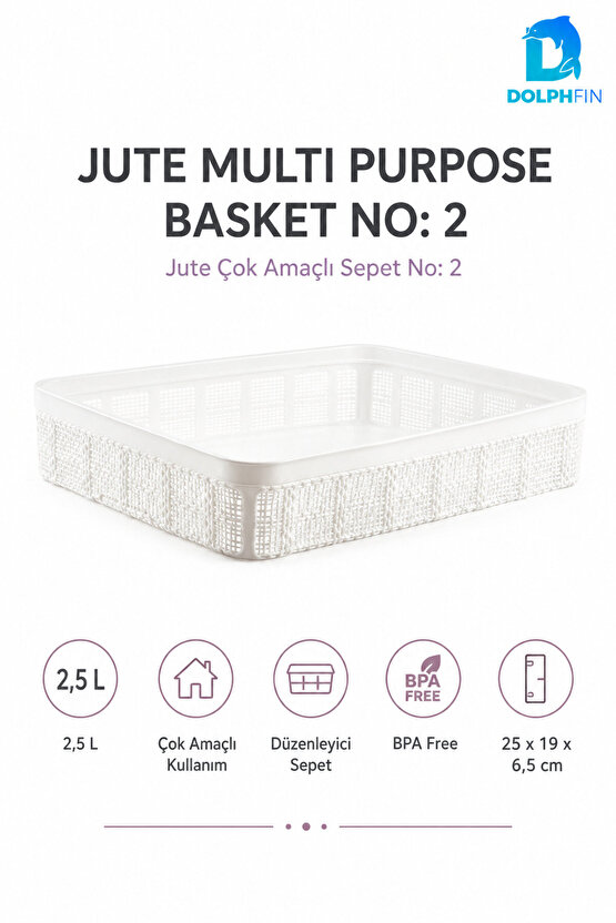 Jute Çok Amaçlı Sepet 2,5 L Mutfak Banyo Dolap İçi Saklama Organizeri 25x19x6,5 cm