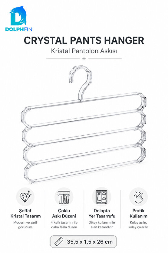 Kristal Pantolon Askısı Şeffaf Plastik Dolap İçi Kıyafet Düzenleyici Pantolon Etek Askısı
