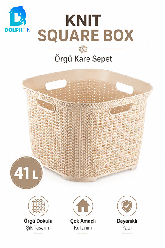 Örgü Kare Sele Sepet 42x42x32 cm Çamaşır Oyuncak Saklama Taşıma Çok Amaçlı Düzenleyici