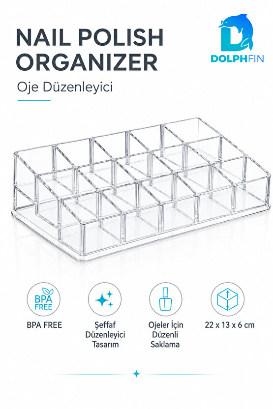 Oje Düzenleyici Şeffaf Plastik Makyaj Kozmetik Ruj Takı Organizeri 22x13x6 cm