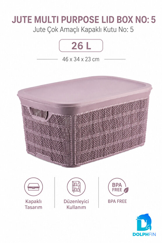 Jute Çok Amaçlı Sepet 3’lü Set 1,5 L 2,5 L 5 L Plastik Mutfak Banyo Dolap İçi Düzenleyici