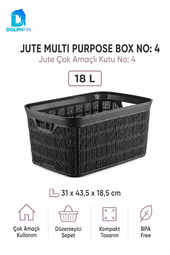 Jute Çok Amaçlı Kutu 18 L Plastik Mutfak Banyo Dolap İçi Düzenleyici