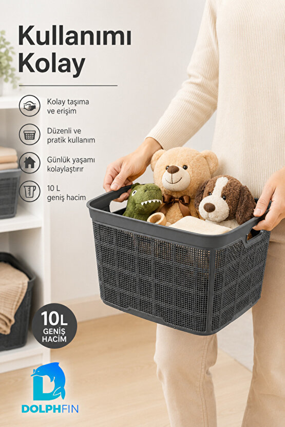Jute Çok Amaçlı Kutu 10 L Plastik Mutfak Banyo Dolap İçi Düzenleyici