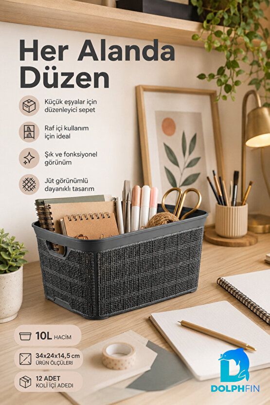 Jute Çok Amaçlı Kutu 10 L Plastik Mutfak Banyo Dolap İçi Düzenleyici