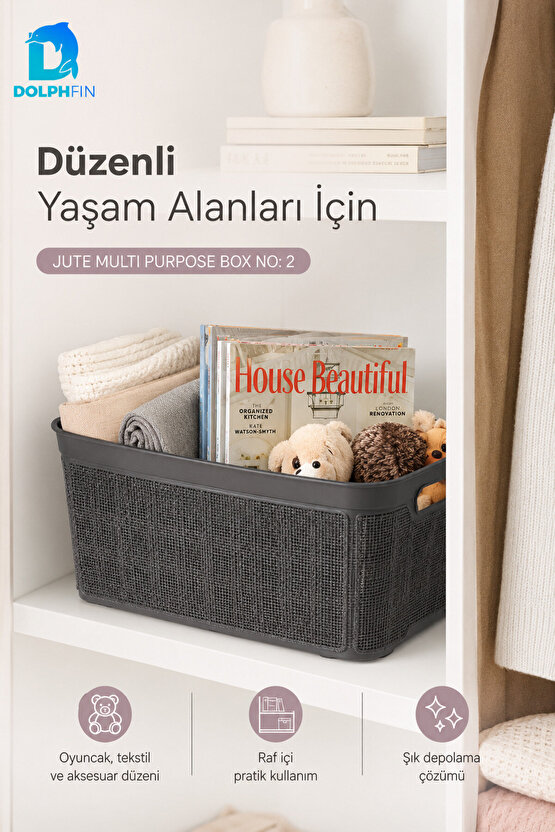 Jute Çok Amaçlı Kutu 5 L Plastik Mutfak Banyo Dolap İçi Düzenleyici