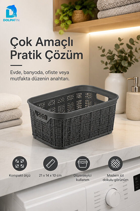 Jute Çok Amaçlı Kutu No:1 2,5 L Plastik Dolap İçi Mutfak Banyo Düzenleyici