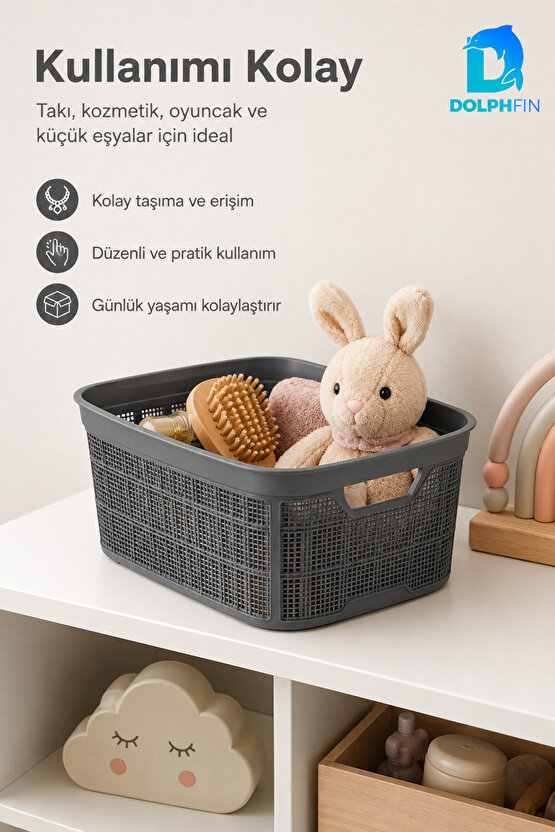 Jute Çok Amaçlı Kutu No:1 2,5 L Plastik Dolap İçi Mutfak Banyo Düzenleyici