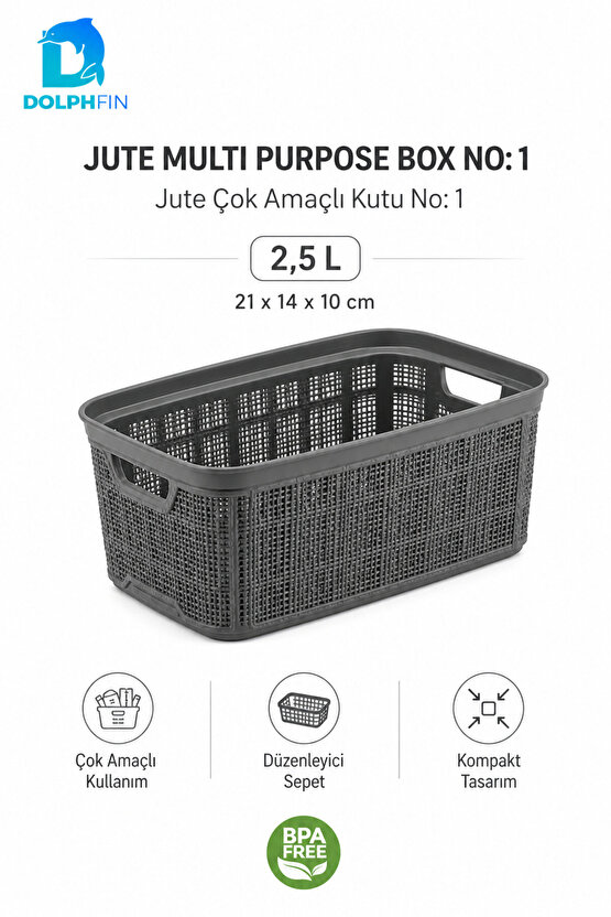 Jute Çok Amaçlı Kutu No:1 2,5 L Plastik Dolap İçi Mutfak Banyo Düzenleyici