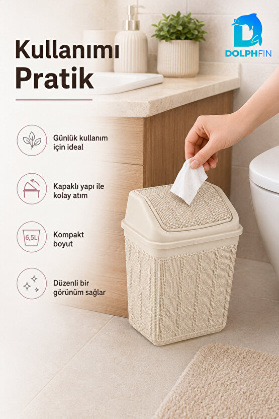 Jute Çöp Kovası 6,5 L Banyo Mutfak Ofis Balkon Araç Atık Kovası