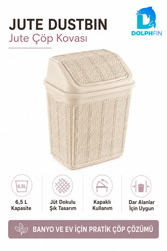 Jute Çöp Kovası 6,5 L Banyo Mutfak Ofis Balkon Araç Atık Kovası