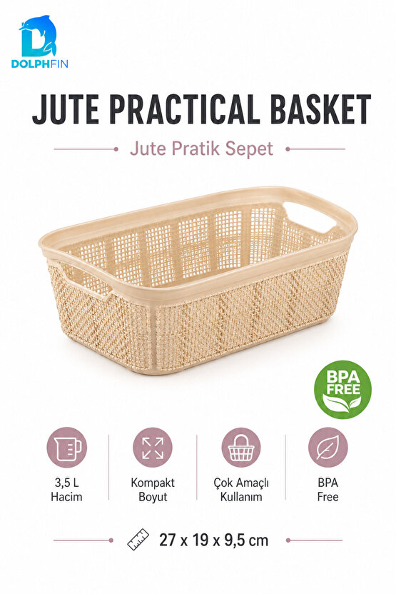 Jute Pratik Sepet 3,5 L Çok Amaçlı Saklama Taşıma Sepeti Çamaşır Oyuncak Düzenleyici