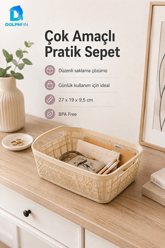 Jute Pratik Sepet 3,5 L Çok Amaçlı Saklama Taşıma Sepeti Çamaşır Oyuncak Düzenleyici