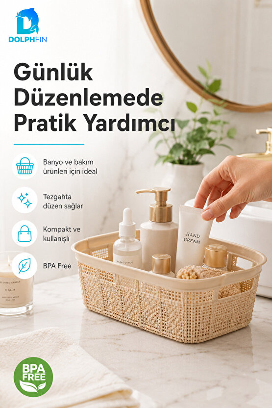 Jute Pratik Sepet 3,5 L Çok Amaçlı Saklama Taşıma Sepeti Çamaşır Oyuncak Düzenleyici