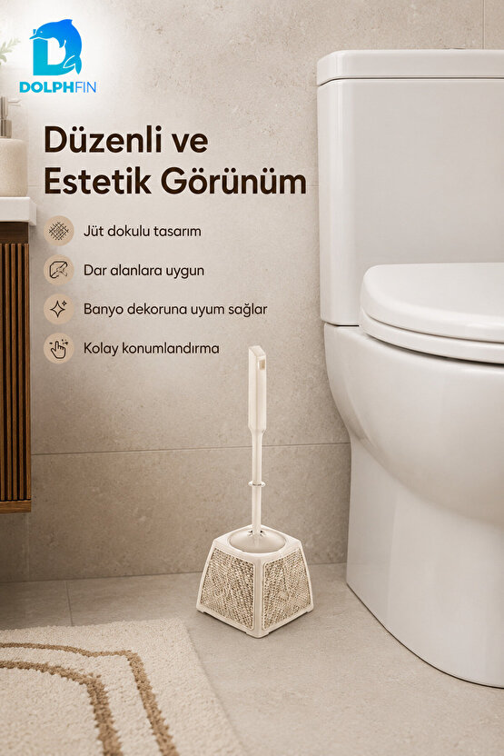 Jute Klozet Fırçası WC Tuvalet Banyo Temizlik Fırçası Hazneli Dekoratif