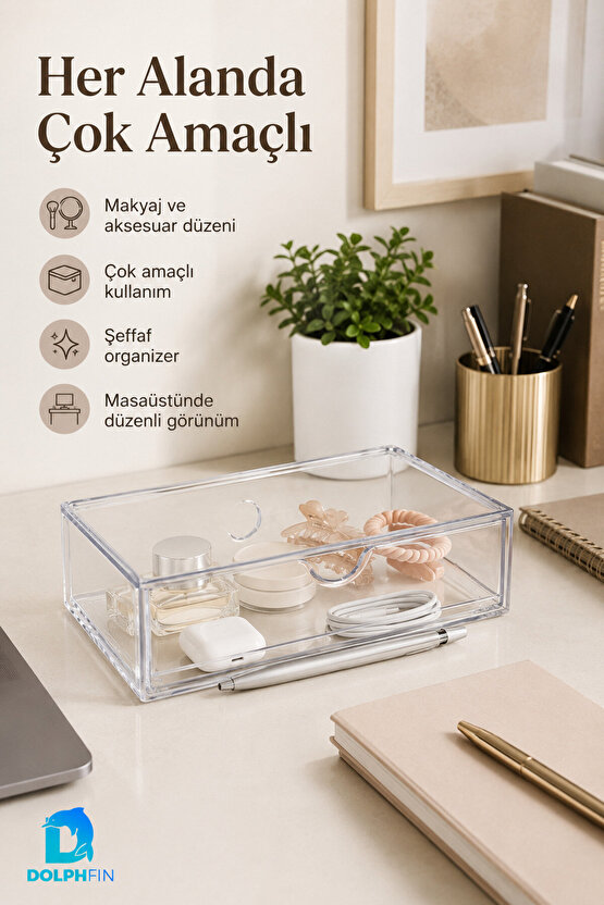 Büyük Çekmece Modülü Şeffaf Kozmetik Organizer Makyaj Takı Ruj Oje Pamuk Düzenleyici