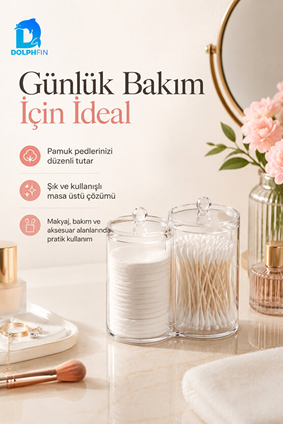 Kristal 3 Bölmeli Şeffaf Kozmetik Organizer Makyaj Takı Ruj Oje Pamuk Düzenleyici