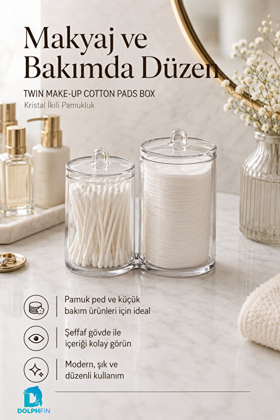 Kristal 3 Bölmeli Şeffaf Kozmetik Organizer Makyaj Takı Ruj Oje Pamuk Düzenleyici