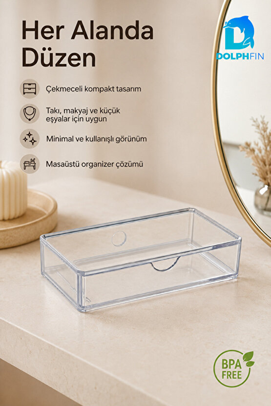 Küçük Çekmece Modülü Şeffaf Kozmetik Organizer Makyaj Takı Ruj Oje Pamuk Düzenleyici