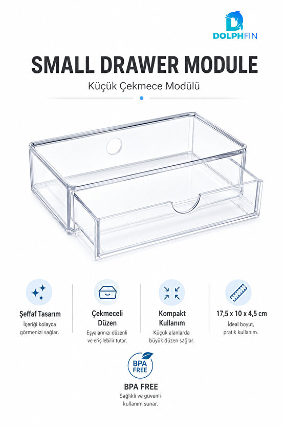 Küçük Çekmece Modülü Şeffaf Kozmetik Organizer Makyaj Takı Ruj Oje Pamuk Düzenleyici