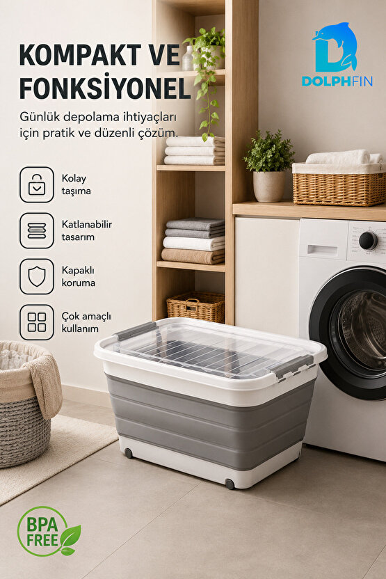 45 L Tekerlekli Katlanabilir Saklama Kutusu Kapaklı Çok Amaçlı Ev Düzenleyici Organizer