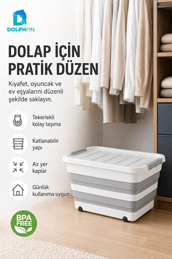 30 L Katlanabilir Kapaklı Saklama Organizeri Mutfak Kiler Dolap İçi Düzenleyici Kutu