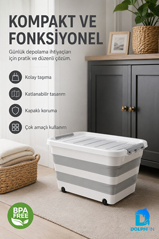 30 L Katlanabilir Kapaklı Saklama Organizeri Mutfak Kiler Dolap İçi Düzenleyici Kutu