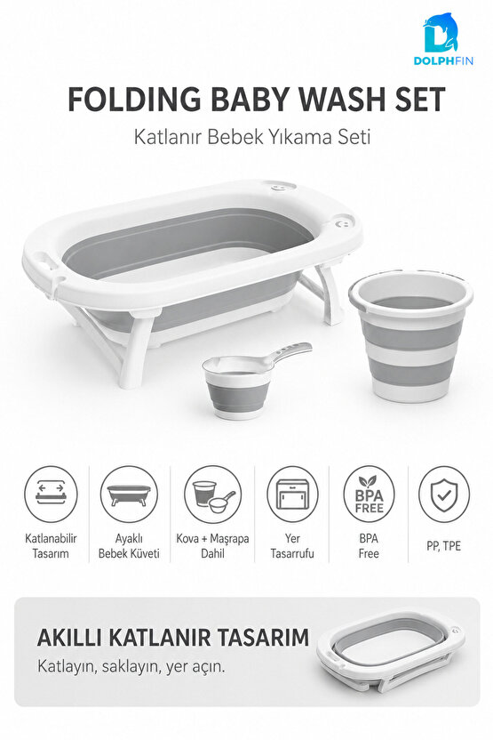 Katlanabilir Bebek Banyo Küvet Seti Taşınabilir Çocuk Yıkama Seti