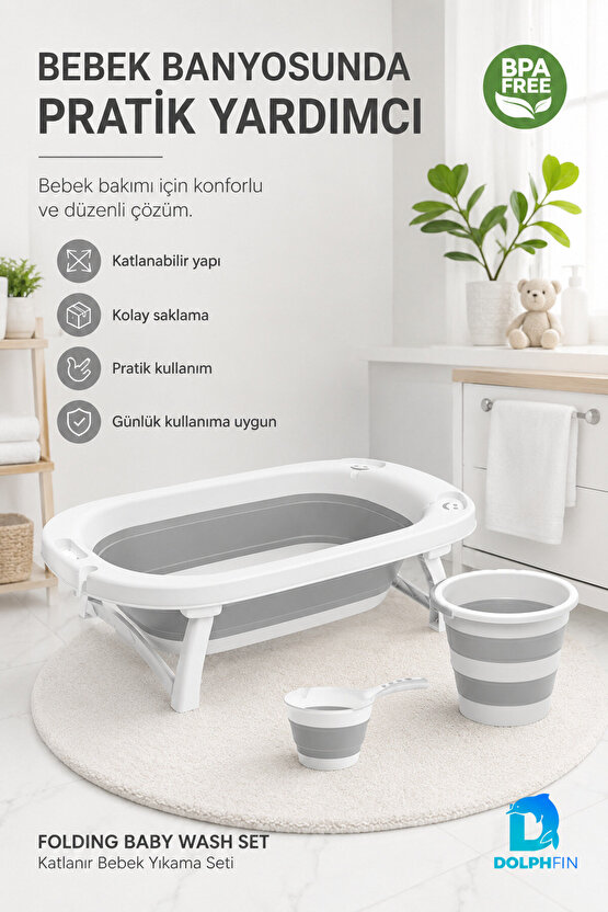 Katlanabilir Bebek Banyo Küvet Seti Taşınabilir Çocuk Yıkama Seti