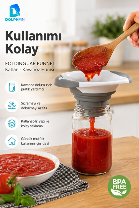 Geniş Ağızlı Katlanabilir Kavanoz Hunisi Mutfak Doldurma ve Aktarma Hunisi